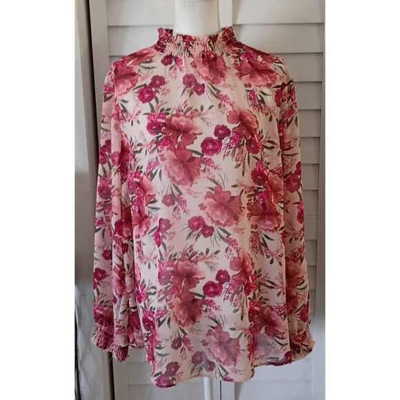 Torrid Smocked Mock Neck Long Sleeve Chiffon Floral Blouse 2X - Picture 1 of 8